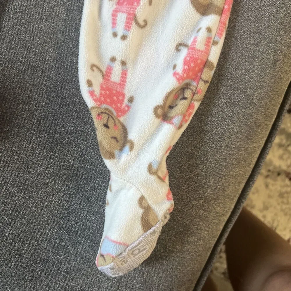 Carters Super Comfy Fleece 24 Months One Piece Pajamas‎ White Pink Monkey Feet